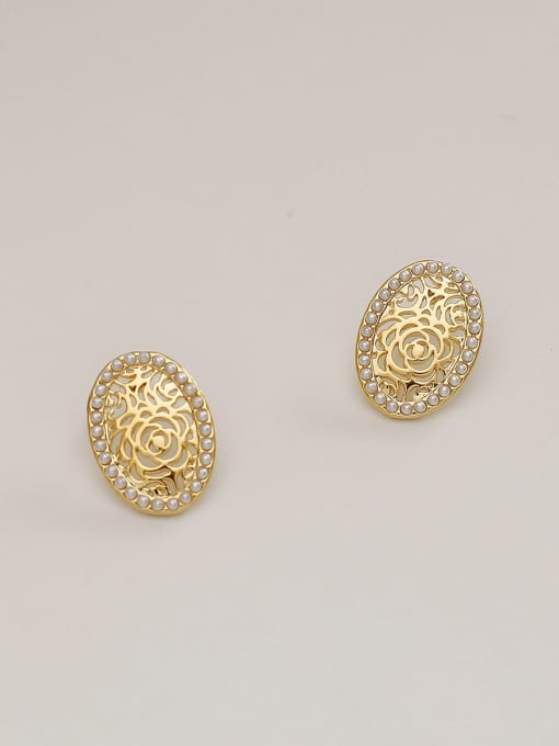 HYACINTH Brass Imitation Pearl Flower Minimalist Stud Trend Korean Fashion Earring 3
