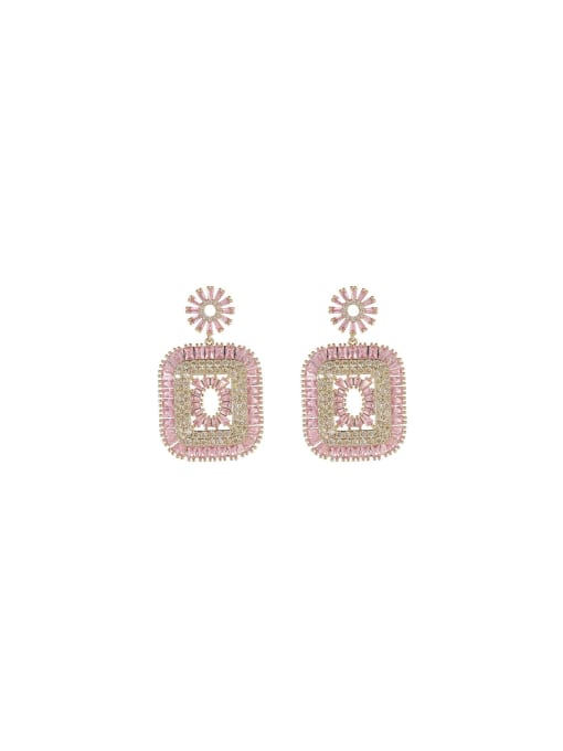 YOUH Brass Cubic Zirconia Pink Geometric Luxury Drop Earring 0