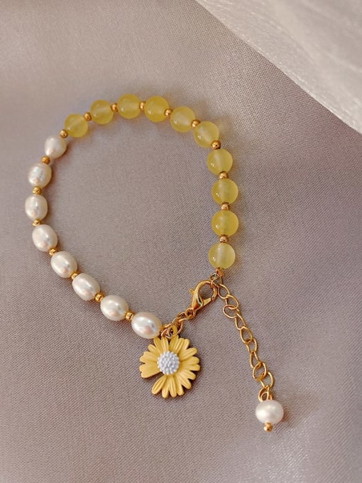 yellow Alloy Imitation Pearl Flower Ethnic Adjustable Bracelet