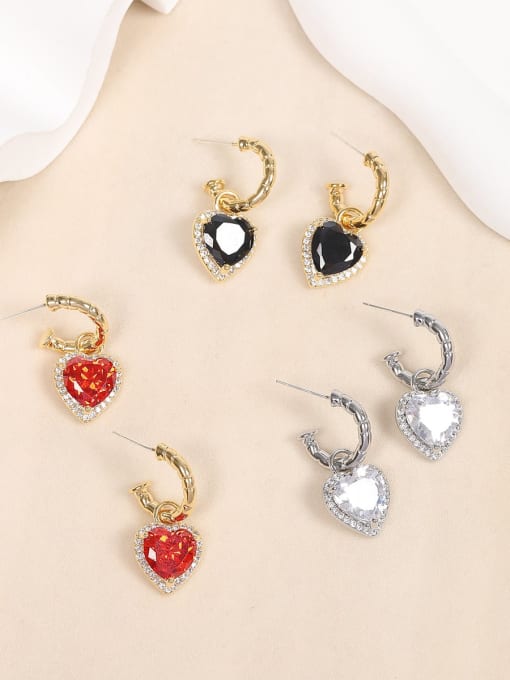 OUOU Brass Cubic Zirconia Heart Luxury Drop Earring 1