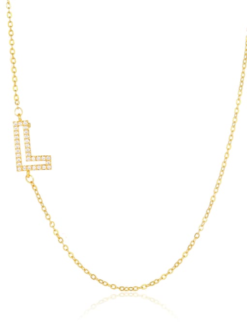 L Brass Cubic Zirconia Letter Minimalist Necklace