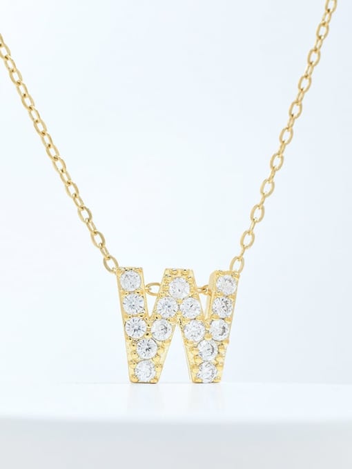 Gold XL63375 W Brass Cubic Zirconia Letter Minimalist Necklace