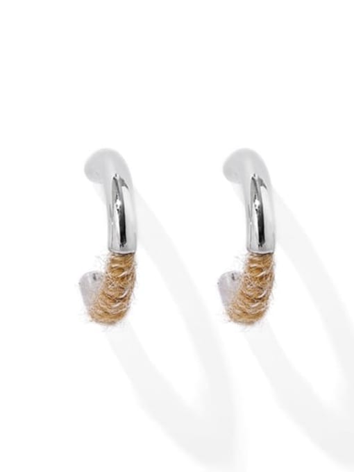 brown Brass Cotton thread Geometric Minimalist Stud Earring