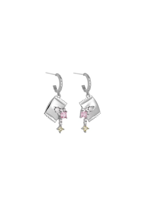 TINGS Brass Cubic Zirconia Pink Geometric Dainty Stud Earring 0