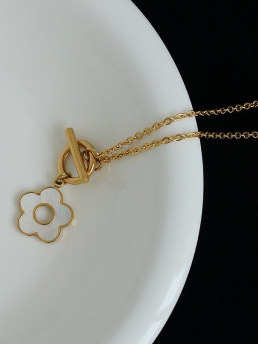 Five Color Brass Shell Flower Minimalist Necklace 0