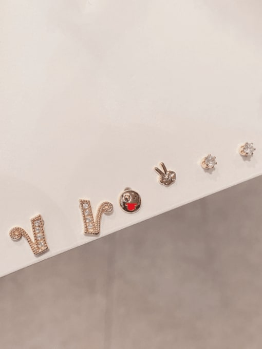 ZRUI Brass Cubic Zirconia Letter Cute Set  Stud Earring 2