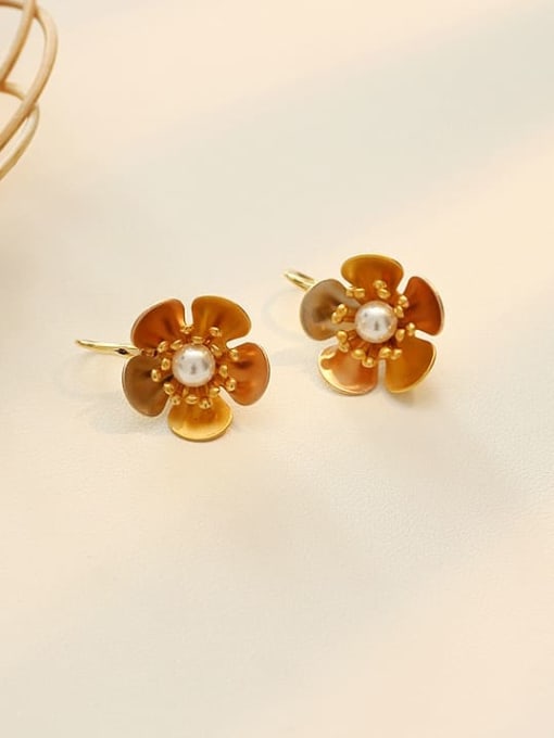 Dumb gold rose gold dumb Silver Copper Imitation Pearl Flower Ethnic Stud Trend Korean Fashion Earring