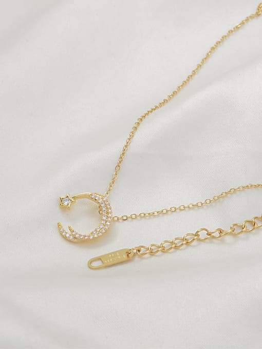 Gold X578 Brass Cubic Zirconia Moon Dainty Necklace