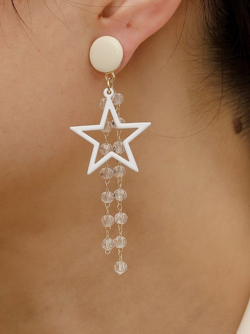 HYACINTH Brass Enamel Five Pointed Star Crystal Tassel Trend Korean Fashion Earrings 2