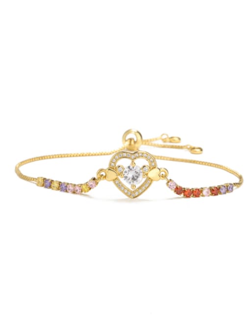 30901 Brass Cubic Zirconia Heart Vintage Adjustable Bracelet