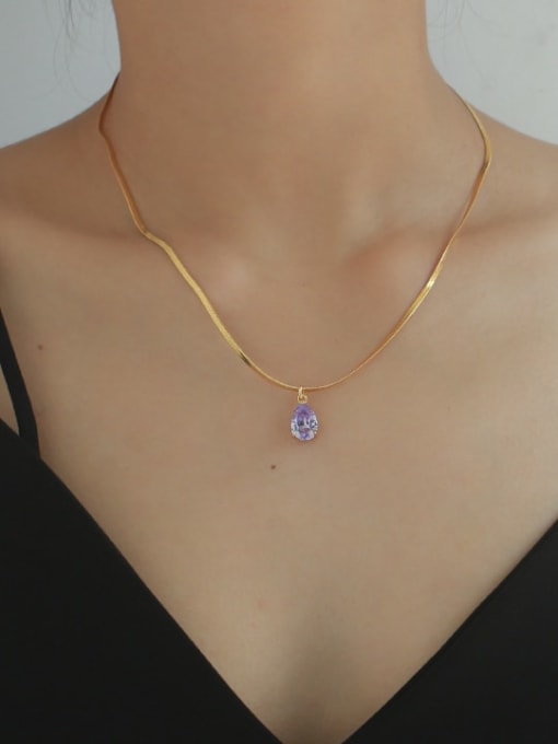 Five Color Brass Crystal Water Drop Minimalist Necklace 2
