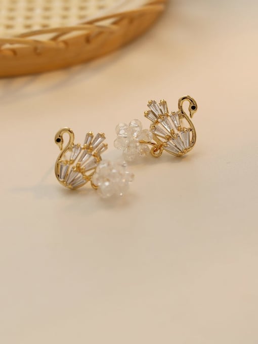 14K gold Copper Cubic Zirconia Swan Cute Stud Trend Korean Fashion Earring