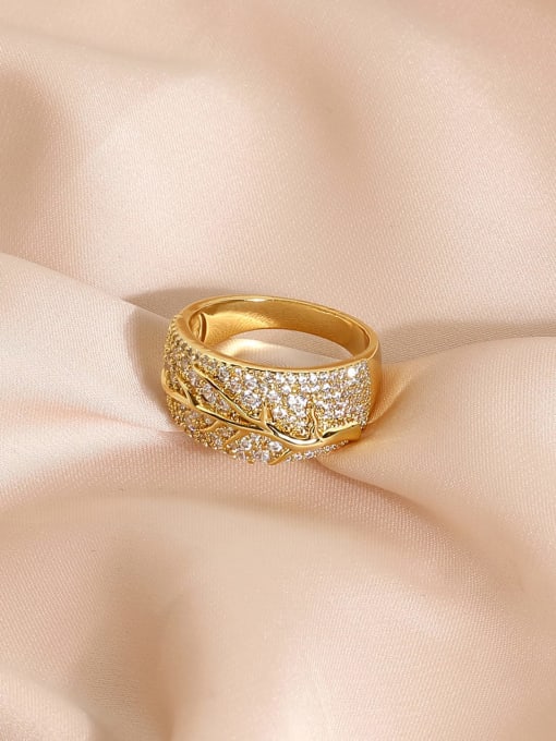 16k gold Brass Cubic Zirconia Geometric Vintage Band Ring