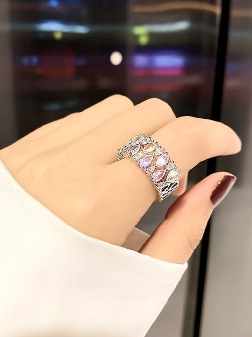Silver.Water Alloy Cubic Zirconia White Geometric Trend Band Ring/Free Size Ring