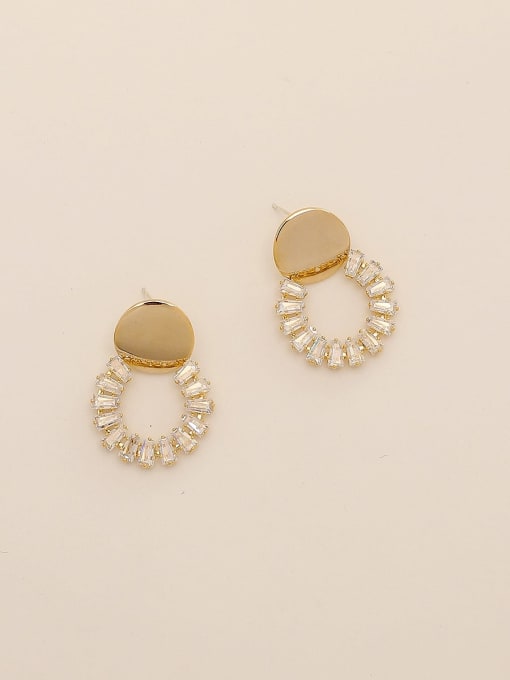 14K gold Brass Cubic Zirconia Geometric Vintage Drop Trend Korean Fashion Earring