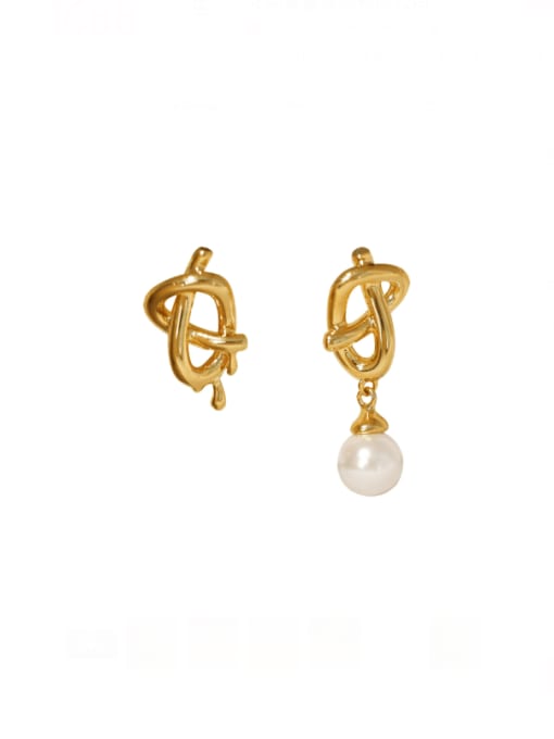 18K Gold Brass Freshwater Pearl Geometric Vintage Drop Earring