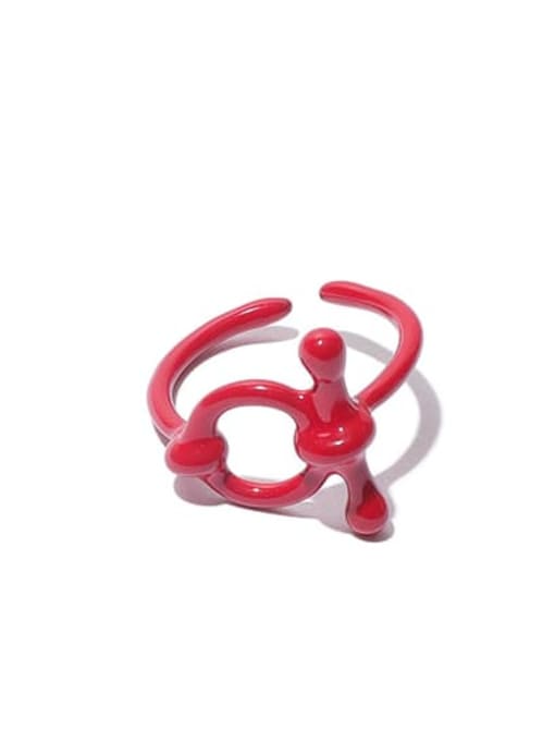 1 red (US. 6 ring) Brass Enamel Geometric Vintage Band Ring