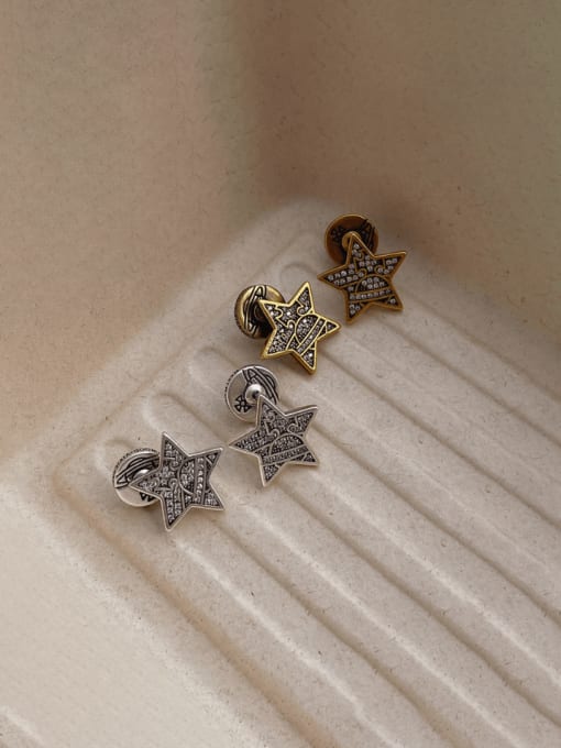 ZRUI Brass Pentagram Vintage Stud Earring 0
