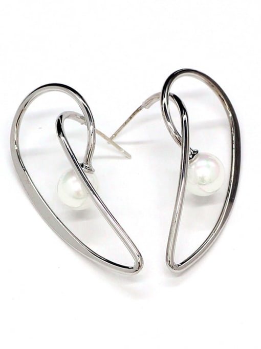 white K Copper Imitation Pearl Heart Minimalist Drop Trend Korean Fashion Earring