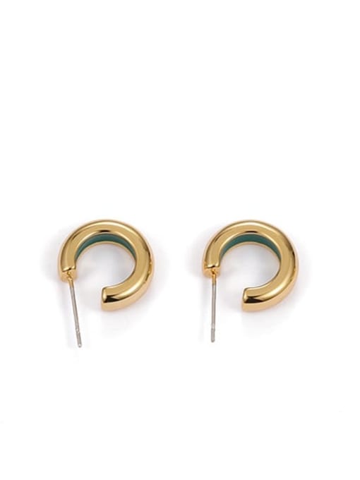 Green oil dripping Earrings Brass Enamel Irregular Minimalist Stud Earring