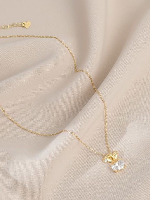 Gold XL63072 Brass Cubic Zirconia Rabbit Dainty Necklace