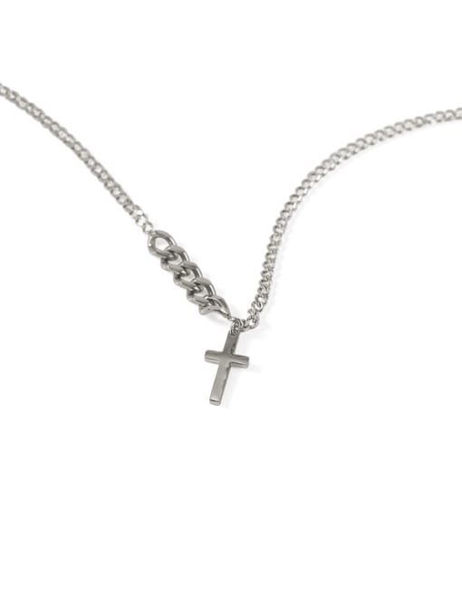 platinum Titanium Steel Cross Minimalist Regligious Necklace