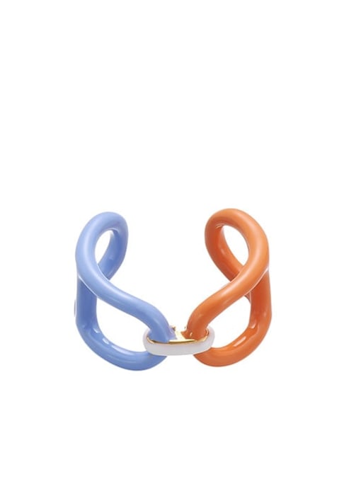 Blue orange color matching Brass Enamel Geometric Cute Band Ring
