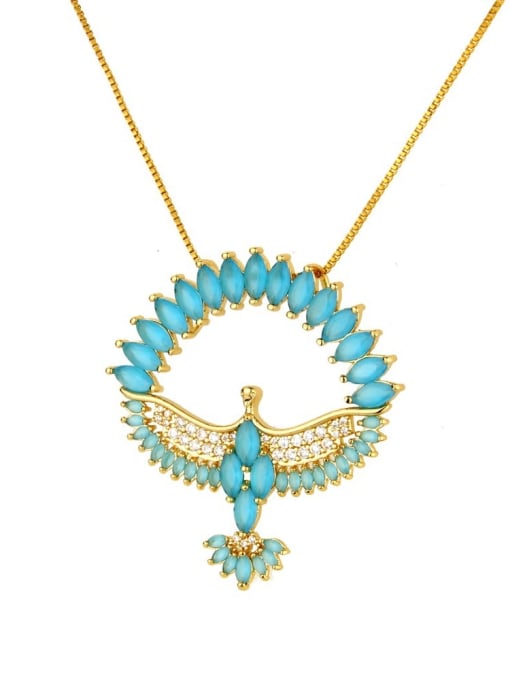 blue Brass Cubic Zirconia Religious Bird Dainty Necklace