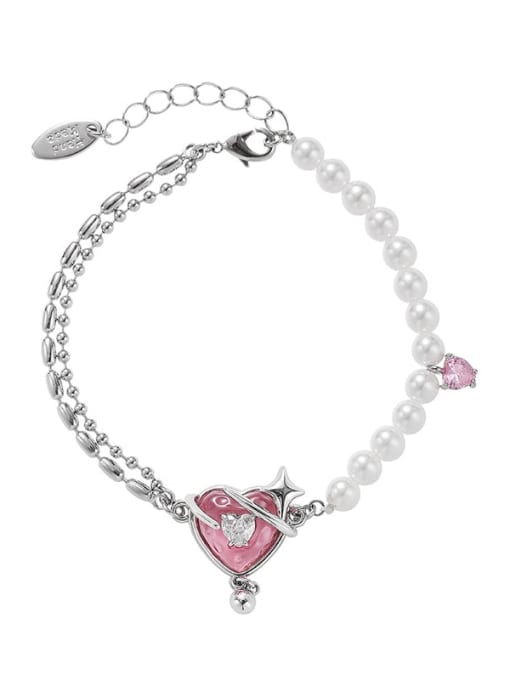 Bracelet Trend Heart Brass Imitation Pearl Asymmetrical Chain Bracelet and Necklace Set