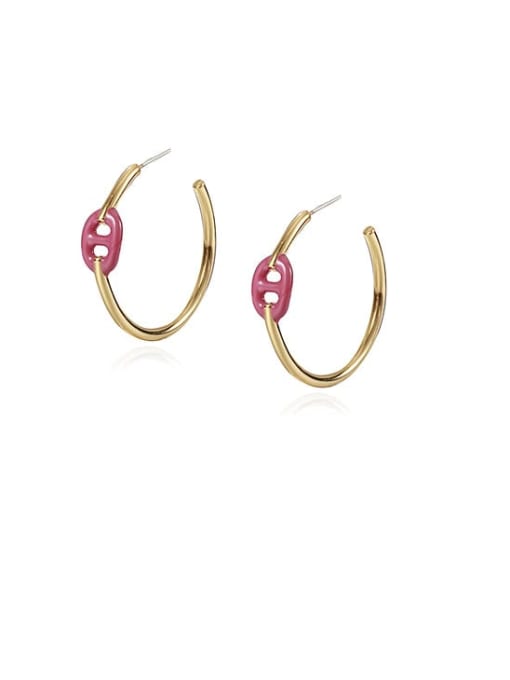 Purple contrast oil drop earrings Brass Enamel Round Minimalist Hoop Earring