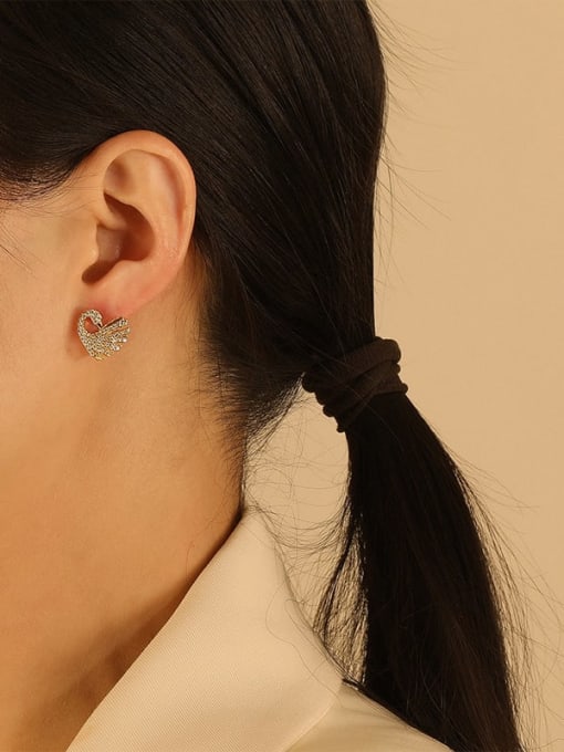 HYACINTH Brass Cubic Zirconia Swan Classic Stud Trend Korean Fashion Earring 1