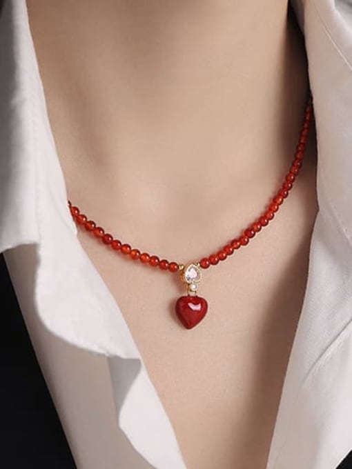 ACCA Brass Minimalist   Enamel Heart  Earring and Necklace Set 1