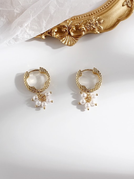 gold Copper Imitation Pearl Geometric Minimalist Huggie Trend Korean Fashion Earring