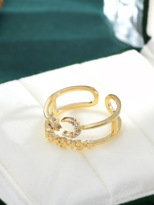 Gold JZ0057 Brass Cubic Zirconia Star Dainty Band Ring