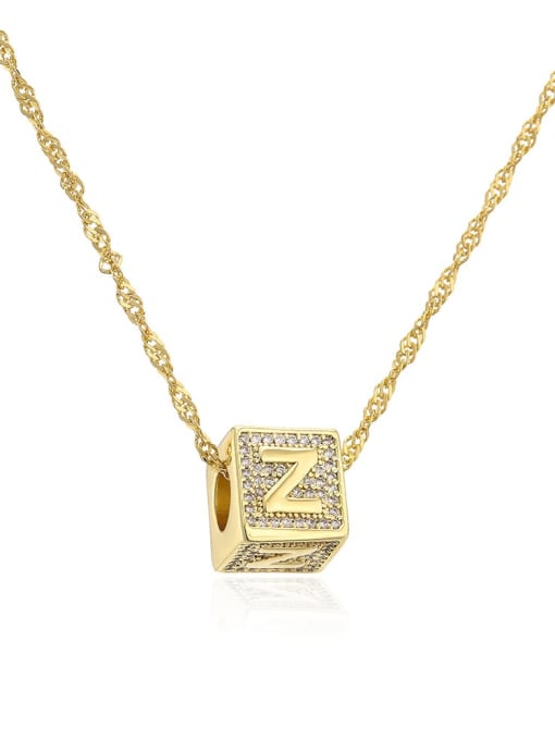 22375 Z Brass Cubic Zirconia Square Hip Hop Letter Pendant Necklace