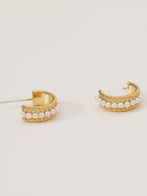 14k Gold Alloy Imitation Pearl Geometric Minimalist Stud Trend Korean Fashion Earring