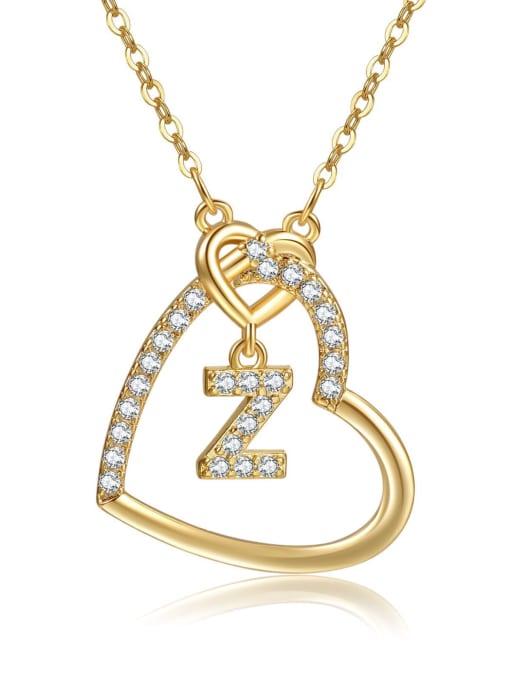 Z gold Brass Cubic Zirconia Heart Minimalist  Letter Pendant Necklace