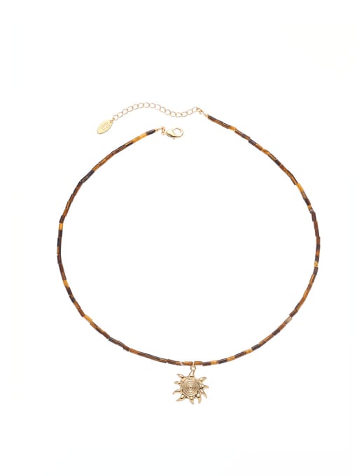 necklace Brass Glass Tube Hip Hop Beaded Sun Pendant  Necklace