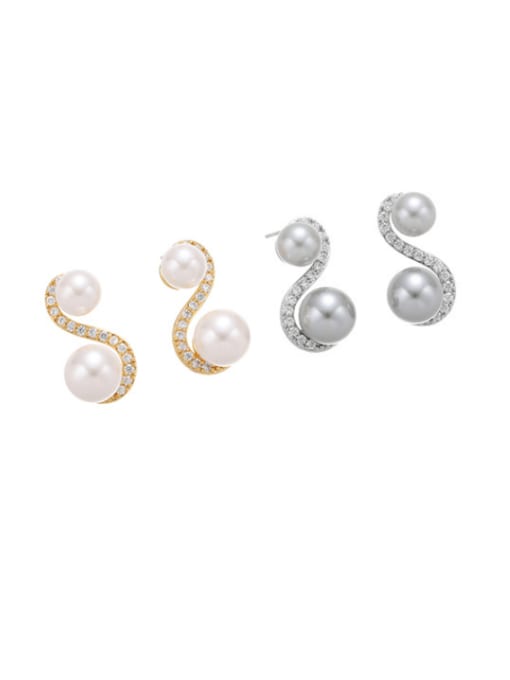 Five Color Brass Imitation Pearl Geometric Minimalist Stud Earring 0