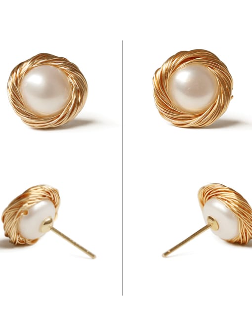 Gold Plated （light colour) Brass Imitation Pearl Geometric Minimalist Stud Earring