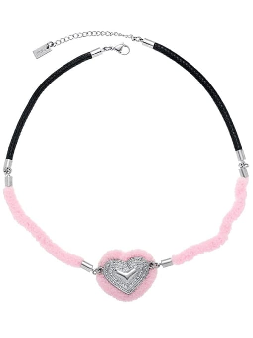Pink Brass Velvet Heart Hip Hop Necklace