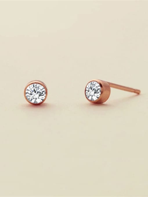 April White Rose Gold Stainless steel Birthstone Geometric Minimalist Stud Earring