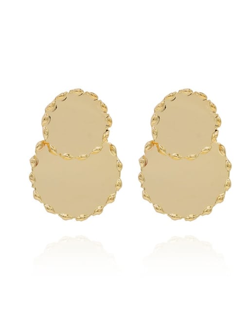 18K real gold three Copper Smooth Geometric Minimalist Stud Trend Korean Fashion Earring