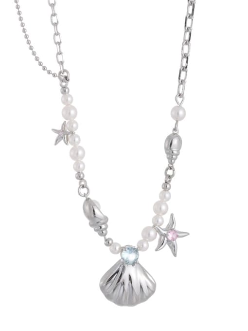 ACCA Brass Imitation Pearl Star Hip Hop Necklace 0