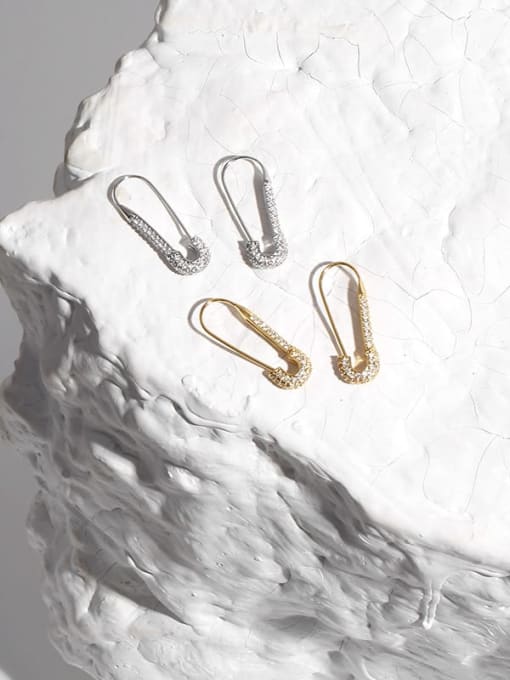 TINGS Brass Cubic Zirconia Geometric  Pin Vintage Stud Earring 0