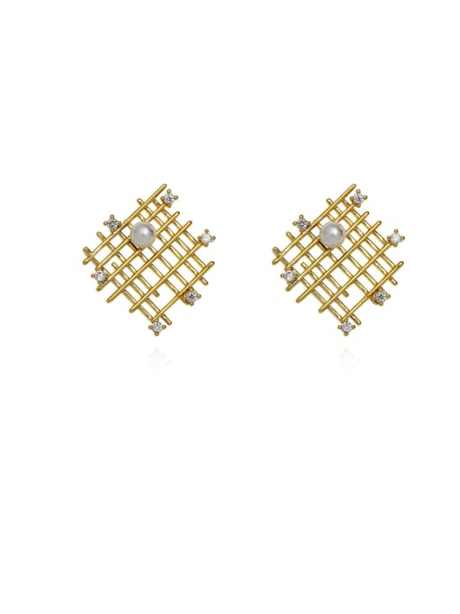 HYACINTH Copper Imitation Pearl Hollow Geometric Minimalist Stud Trend Korean Fashion Earring 0