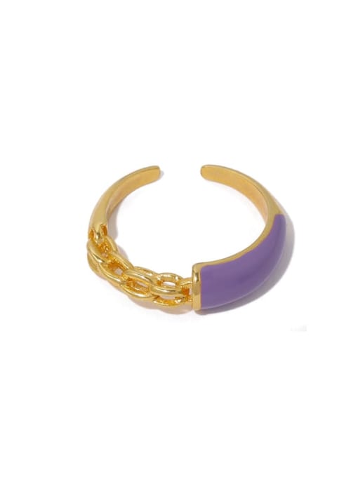 Purple drop oil Brass Enamel Geometric Minimalist Band Ring