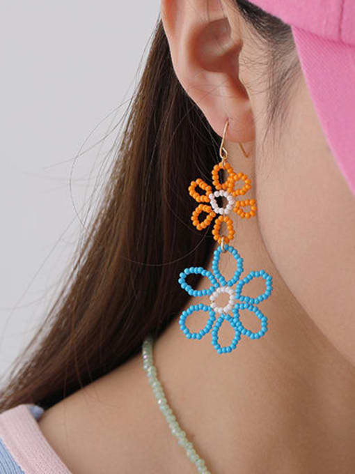Five Color Brass Glass beads Flower Bohemia Clip Earring 1