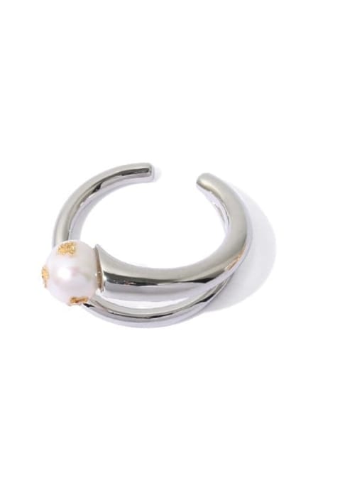 Five Color Brass Imitation Pearl Irregular Minimalist Stackable Ring 3