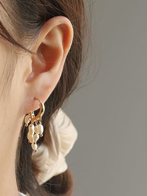 ACCA Brass Freshwater Pearl Tassel Vintage Huggie Earring 1